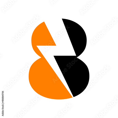 Power Logo 8 Letter and Lightning Energy Technology. Power 8 Letter Logo Design With Lighting Thunder Bolt Template