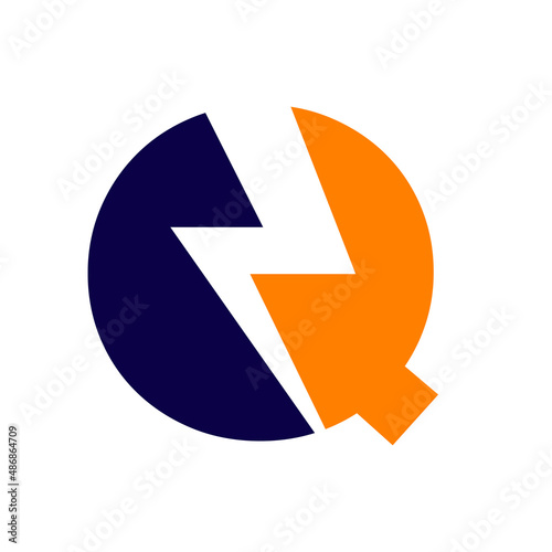 Power Logo Q Letter and Lightning Energy Technology. Power Q Letter Logo Design With Lighting Thunder Bolt Template