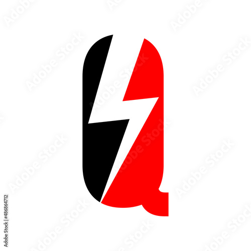 Power Logo Q Letter and Lightning Energy Technology. Power Q Letter Logo Design With Lighting Thunder Bolt Template