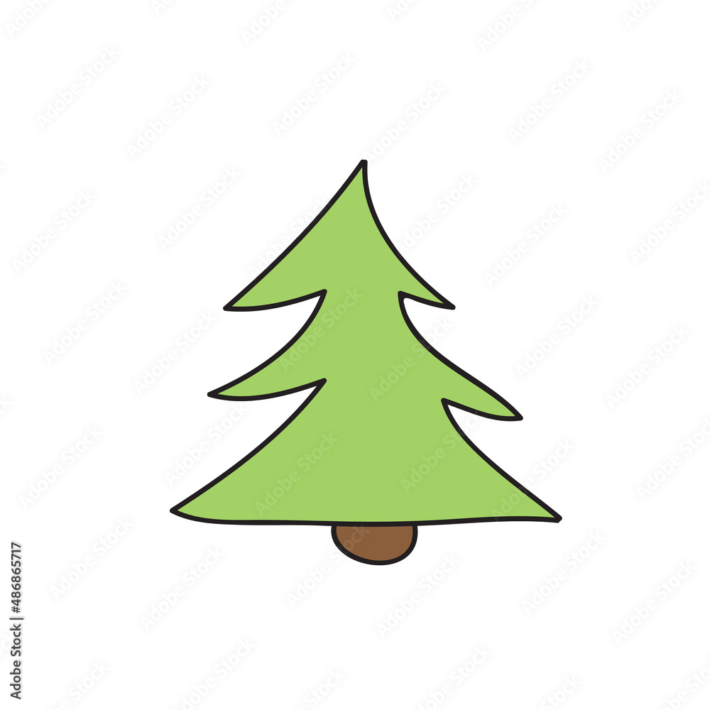 Fir tree simple cartoon icon. Vector illustration on a white background. Hand drawn element Fir tree simple cartoon icon. Vector illustration on a white background. Hand drawn element