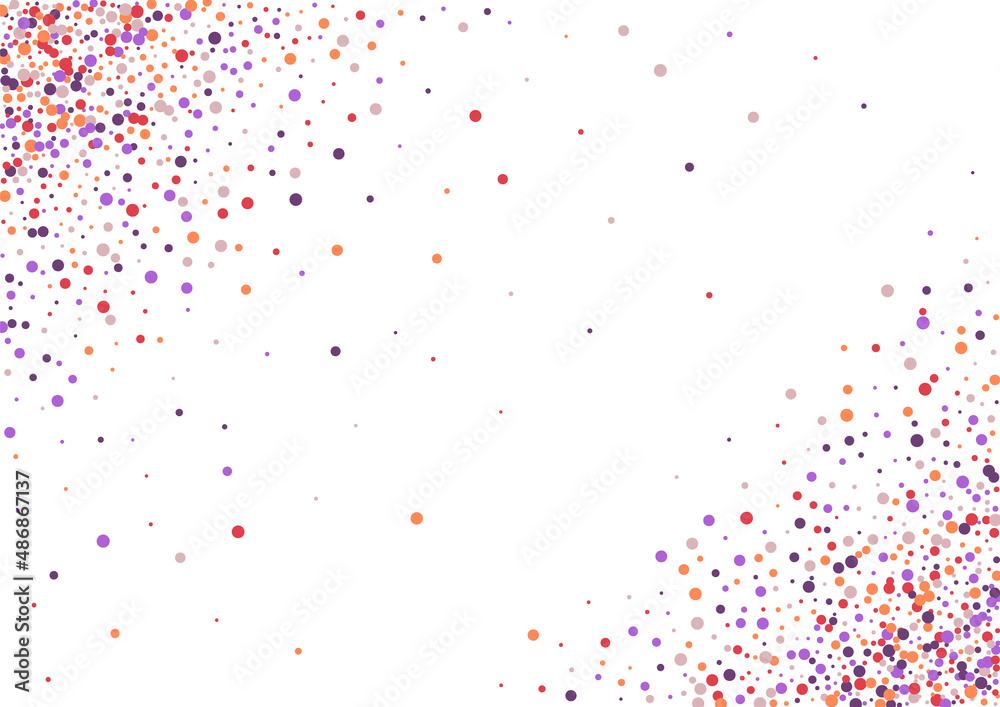 Multicolor Splash Dot Card. Colorful Confetti Texture. Orange Circle Festival Illustration. Spread Round Background.