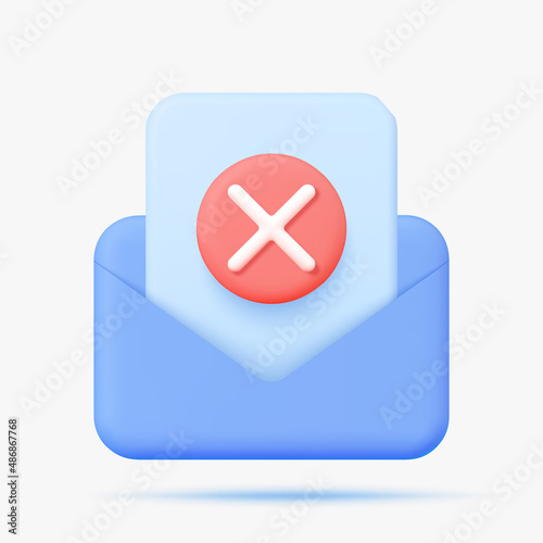 Opened envelope with "decline" message. 3d vector illustration.