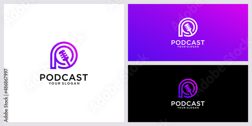 Simple podcast or radio logo design inspiration with letter p 