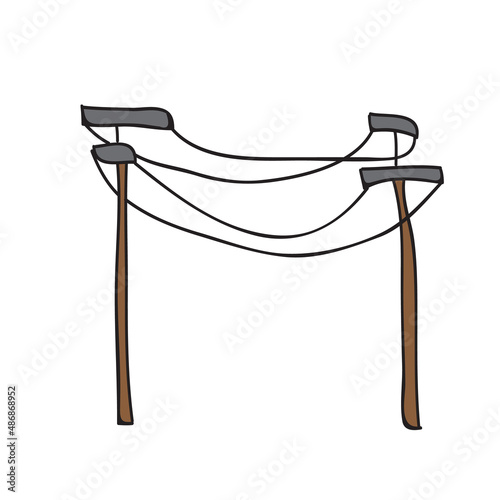 Electric pole isolated on white background. Electric pole in doodle vector illustration. Simple hand drawn icon