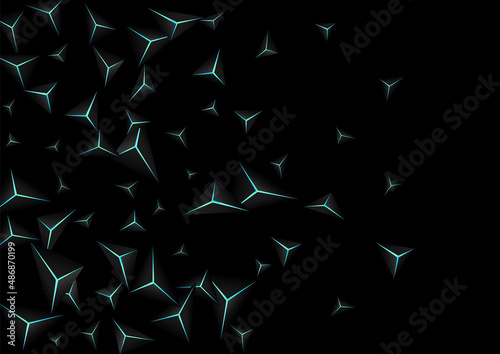 Dark Facet Background Black Vector. Blue Neon Triangular Technology. Crystal Design Backdrop. Obsidian Mosaic Texture.