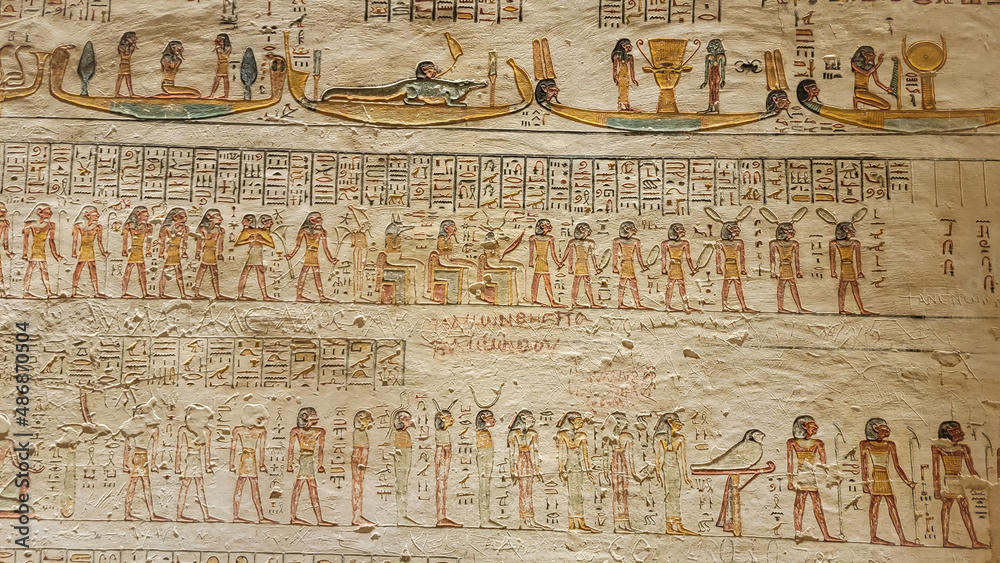 Ancient Egyption Ramp Inscription Luxor, Egypt: Corridor with ancient Egyptian inscriptions and ...