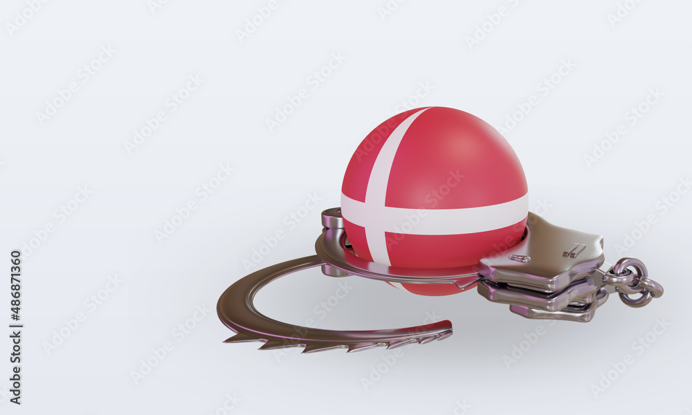 3d handcuff Denmark flag rendering right view 3d handcuff Denmark flag rendering right view