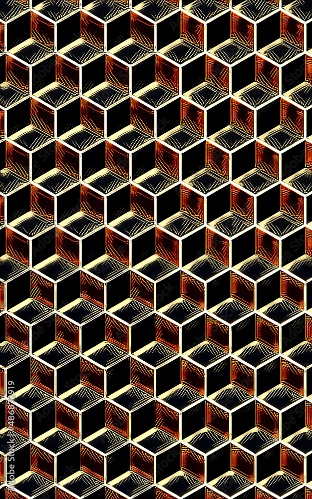 Escher type illusion pattern and designs from many stacked cube shapes ...