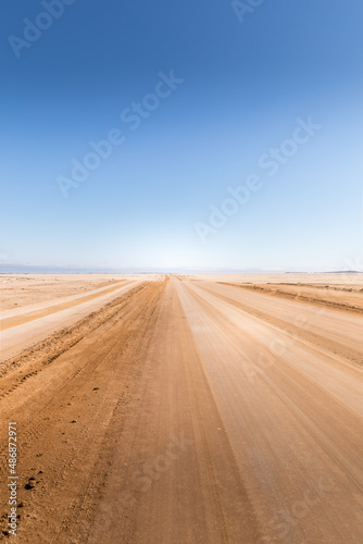 Endless gravel roads to Cape Cross, Namibia. 