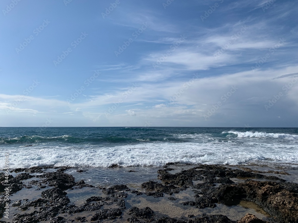 Blue sea horizon, natural sea background 