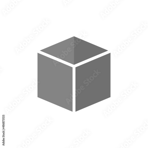 Cube grey flat vector icon