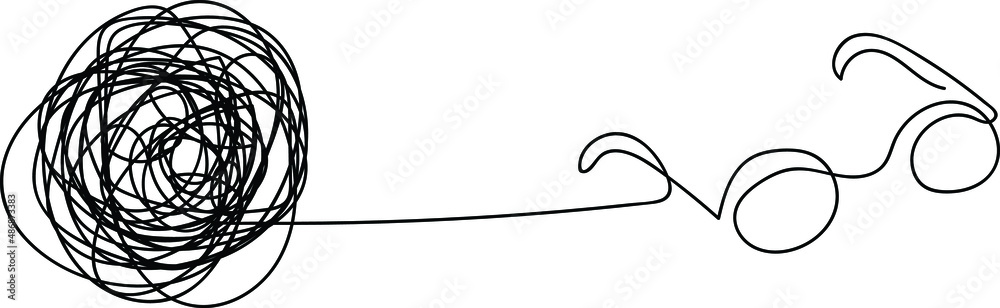 Glasses emerging from the tangle, one line hand-drawn style Glasses emerging from the tangle, one line hand-drawn style