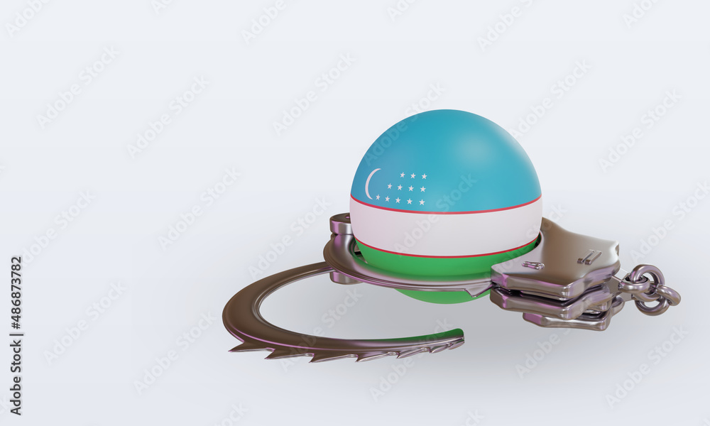 Fototapeta premium 3d handcuff Uzbekistan flag rendering right view