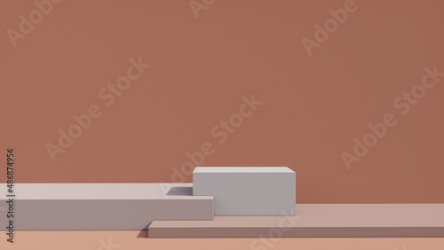 Geomatrical pedestal for cosmetics and products promotion blank tamplate concept. Abstract minimalistic background. Pastel colors realistic 3d render. Place for text  copy space  text area