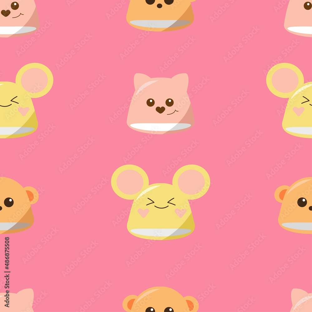 vector seamless pattern cartoon cute animal faces, hats, marmalade