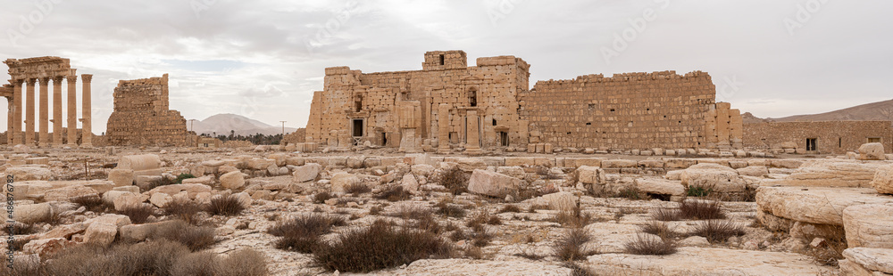 Panorama Palmyra columns and ancient city, destroyed by ISIS, Syria Panorama Palmyra columns and ancient city, destroyed by ISIS, Syria