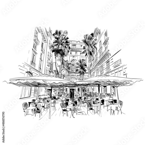 Naples. Italy. European city. Hand drawn street cafe sketch. Vector illustration.