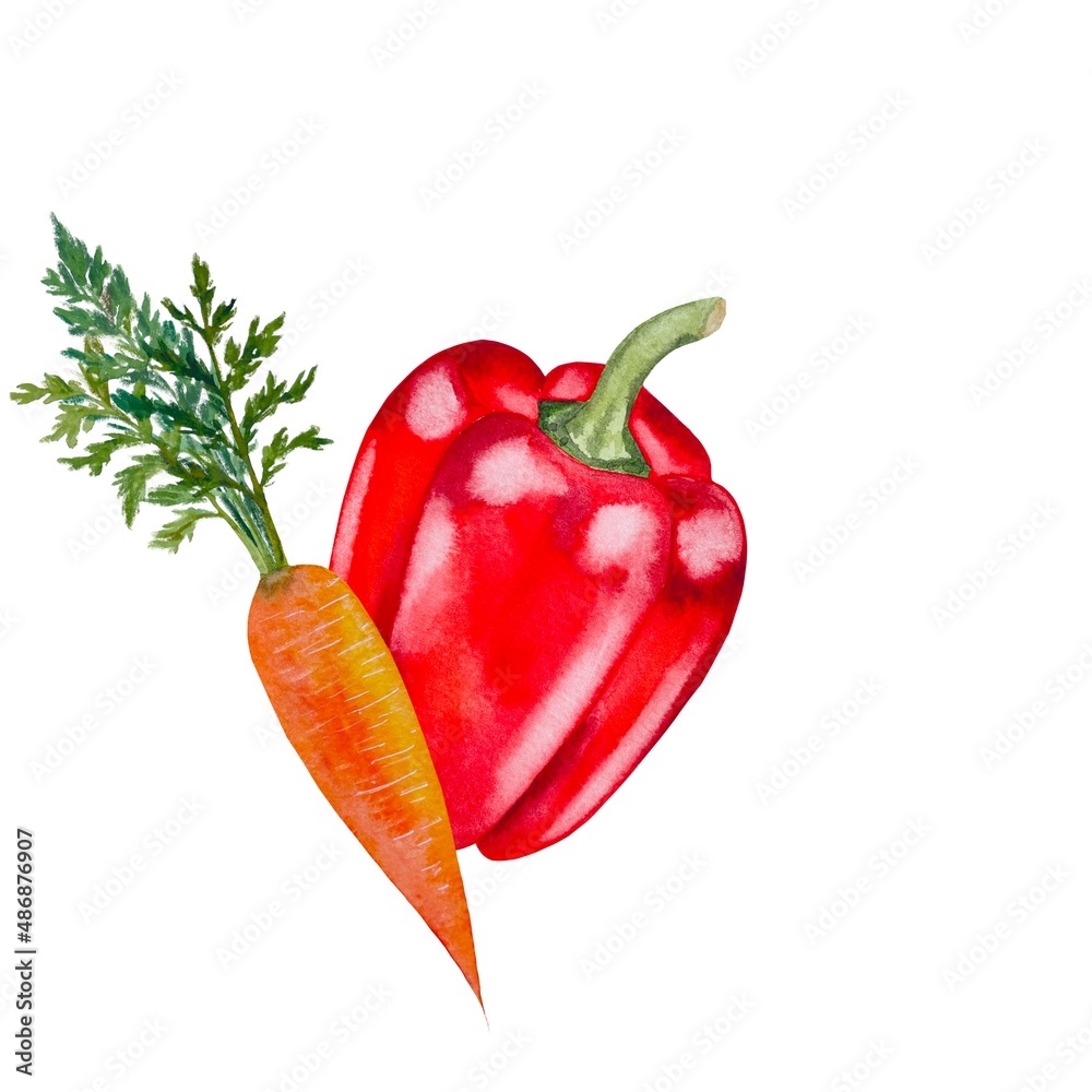 Watercolor print juicy pepper vegetables Watercolor print juicy pepper vegetables