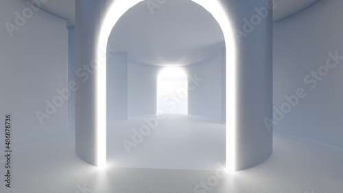 Interior background light arched openings in empty room 3d rendering