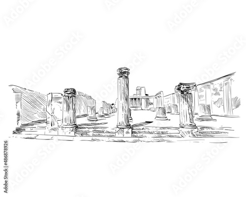 Pompeii. Naples. Italy. Hand drawn landmark sketch. Vector illustration. 