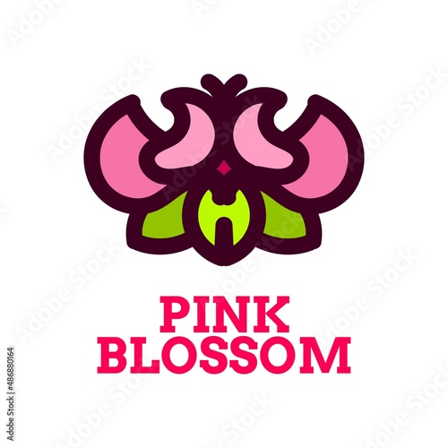 pink blossom flora flower nature logo concept design illustration