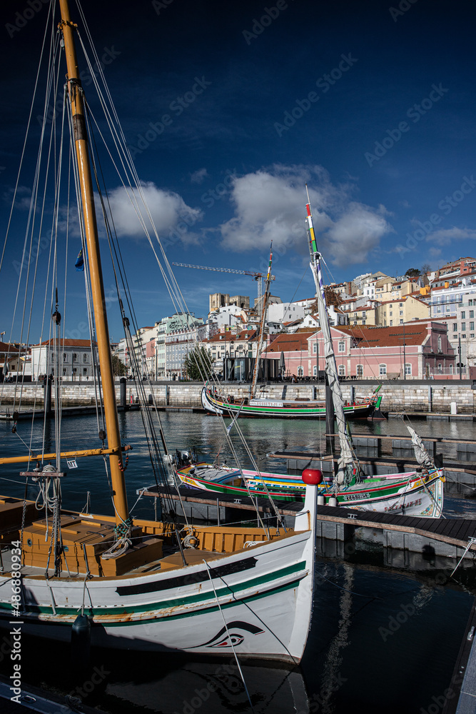 historical sailingboat, river Tejo, in Lisbon, Portugal