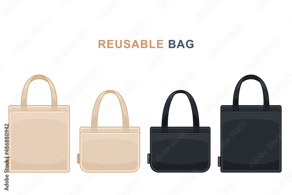 Set reusable bags realistic cartoon isolated white background Set reusable bags realistic cartoon isolated white background