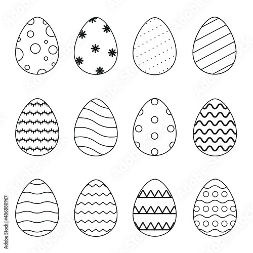 Photo set of easter eggs outline black with pattern