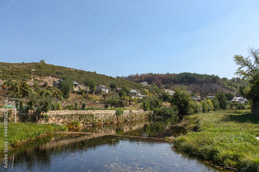 General view of the river valley in Rihonor de Castilla, Spain