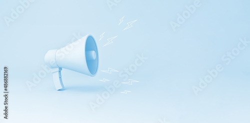 Megaphone with lightnings Illustrations on blue pastel background.
