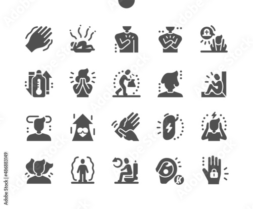Panic disorder. Tremor and heartache. Pressure increase. Illness, unhappy and despair. Health care, medical and medicine. Vector Solid Icons. Simple Pictogram photo