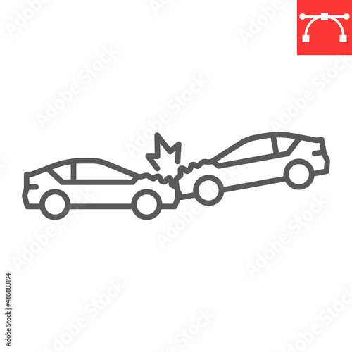 Car crash line icon, insurance and collision, two cars accident vector icon, vector graphics, editable stroke outline sign, eps 10.