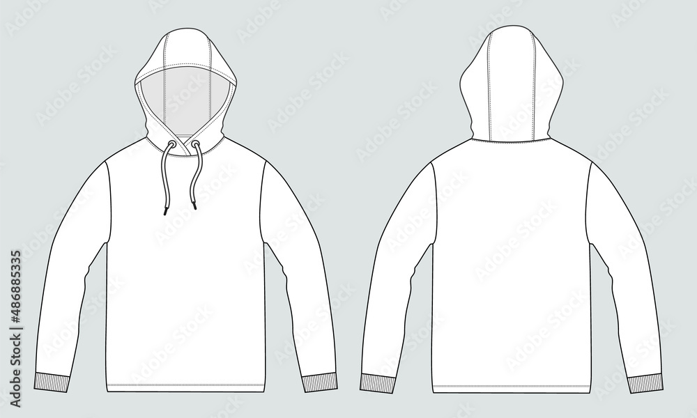 Long sleeve hoodie technical fashion Flat sketch template front and ...
