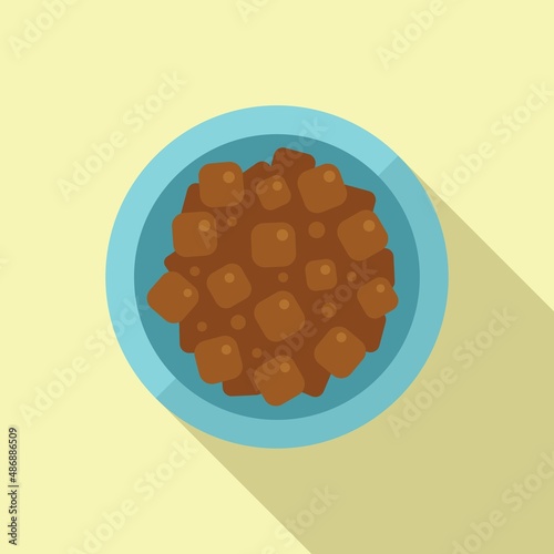 Top view dog food icon flat vector. Pet feed