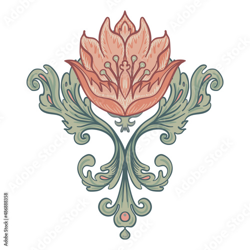 Floral vintage element. Enchanted Vintage Flowers. Arts and Crafts movement i...
