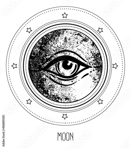 Eye of Providence. Masonic symbol. All seeing eye inside triple moon pagan Wi...