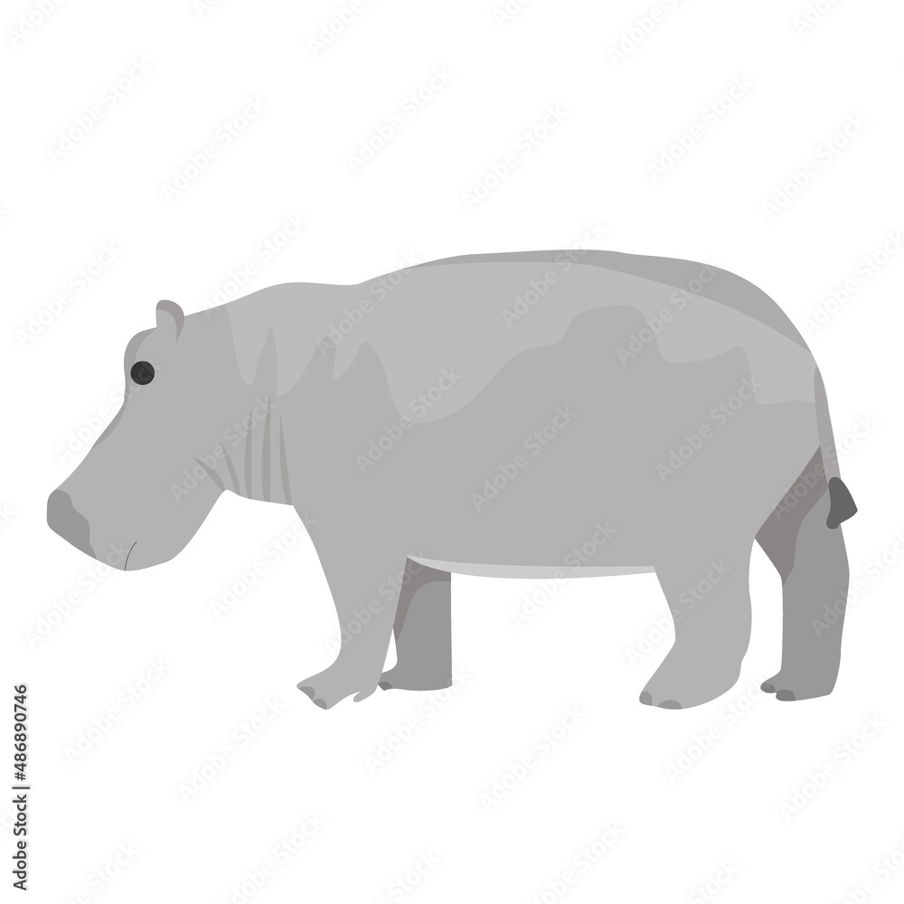 African hippopotamus in flat style isolated on white background