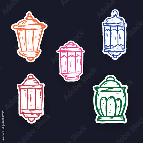 set of hand drawn lanterns. Illustration vector graphic. Design concept Ramadan vintage lanternwith HandDrawn Sketch style, Perfect for decoration holy month of muslim community, greeting card photo