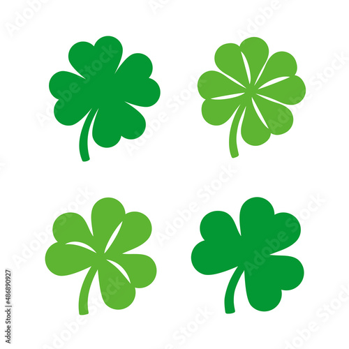 Shamrock icons, Four leaf clover icons, Clover symbol of St. Patrick's Day,  Lucky clover Vector illustration Stock Vector