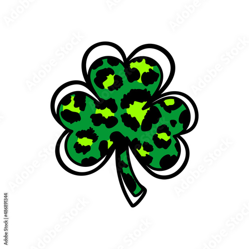 Leopard print shamrock icon, Gepard pattern trefoil icon, Clover symbol of St. Patrick's Day. Vector illustration