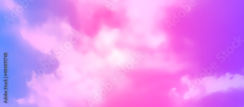Realistic clouds on bright pink and purple sky vector illustration