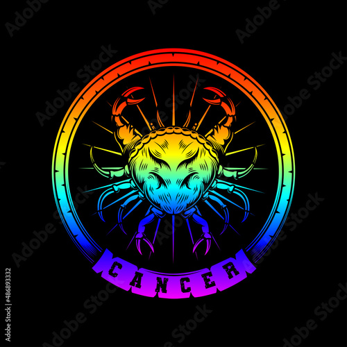 Cancer character vintage neon style illustration