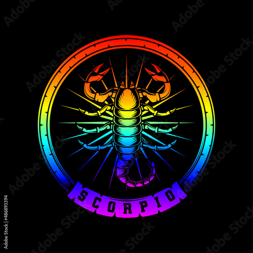 Scorpio character vintage neon style illustration