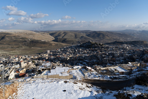 Majdal Shams and Mount Hermon in a snowy winter