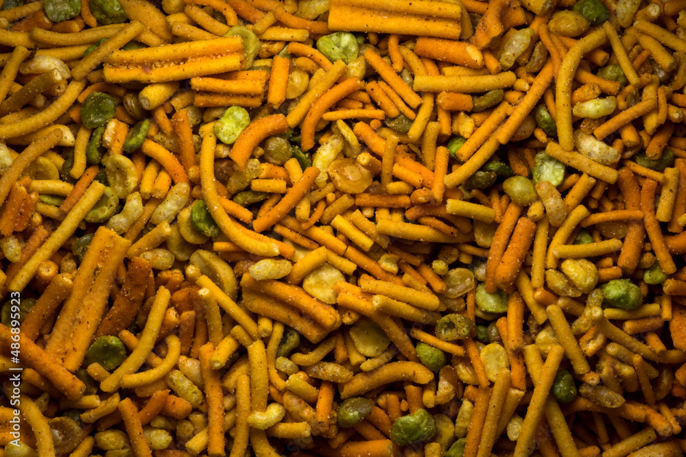 Spicy Crunchy Bombay Mix Snack Closeup View Spicy Crunchy Bombay Mix Snack Closeup View