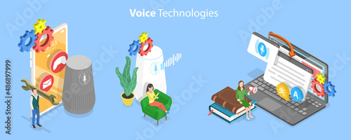 3D Isometric Flat Vector Conceptual Illustration of Voice Control Technologies, Artificial Intelligence Assistant