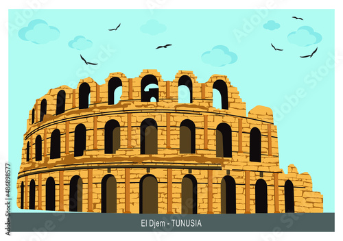 Ancient roman amphitheater in El Djem. Mahdia governorate, Tunisia, North Africa.  It is listed by UNESCO since 1979 as a World Heritage Site.