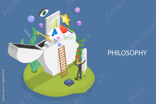 3D Isometric Flat Vector Conceptual Illustration of Philosophy Study, Human Inner World