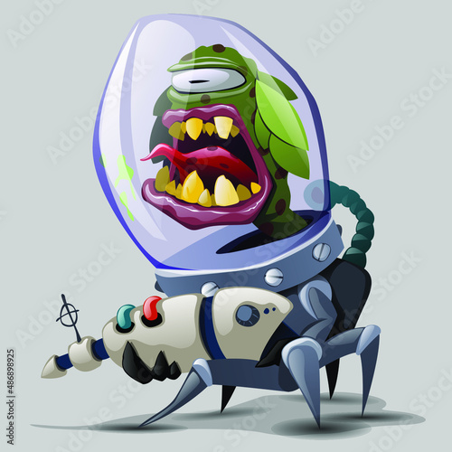Alien in a spacesuit with a blaster - vector character