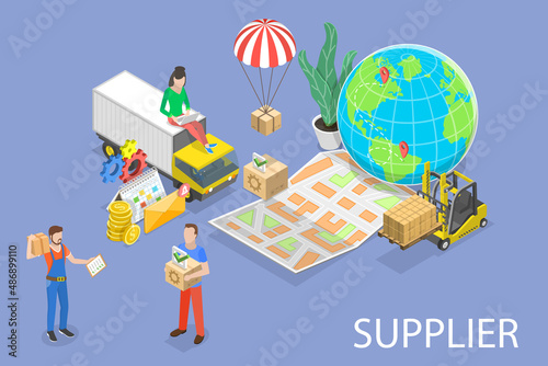 3D Isometric Flat Vector Conceptual Illustration of Supplier Management, Distribution Chain Organization